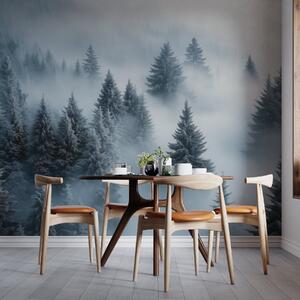 Fototapety Hustá mlha zahalující zasněžený ranní les do modrých odstínů, Fototapety příroda, w02064 : uwalls.cz