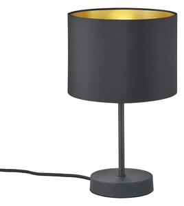 Trio Leuchten 508200179 HOSTEL - Textilní stolní lampička s černo zlatým stínidlem Ø 20cm, 1 x E27 (Moderní textilní stolní lampa s vypínačem na kabelu)
