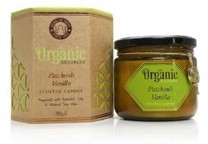 Organická svíčka 200g v jantarovém skle, Patchouli Vanilla
