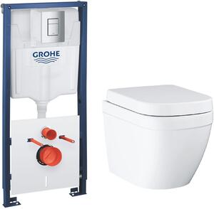 Sada WC mísa se sedátkem s pomalým sklápěním Grohe Euro Ceramic 39693000, podomítkový WC modul s tlačítkem a těsněním Grohe Solido 39930000