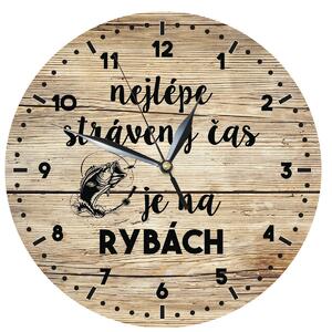 Bohemia Gifts Dřevěné hodiny - Pro rybáře, 24 cm