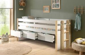 Bílá borovicová postel Vipack Margrit 90 x 200 cm se zásuvkami
