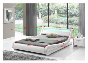 Manželská postel 160x200 cm s roštem a LED osvětlením bílá ekokůže TK3021