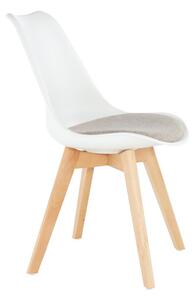 Jídelní židle v bílé barvě se šedým sedákem s dřevěnou konstrukcí TK3039