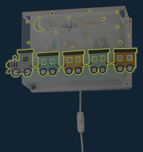 Dalber 63538 THE NIGHT TRAIN - Dětské nástěnné svítidlo s kabelem do zásuvky + Dárek LED žárovka (Dětské svítidlo na zeď s vláčky)