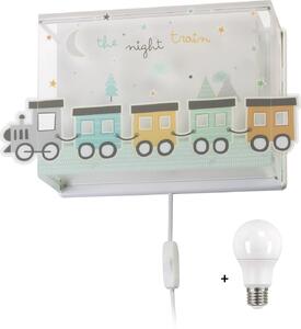 Dalber 63538 THE NIGHT TRAIN - Dětské nástěnné svítidlo s kabelem do zásuvky + Dárek LED žárovka (Dětské svítidlo na zeď s vláčky)