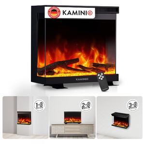 KAMINIO Elektrický krb LEA – Elektrický krb 3 v 1 s panoramatickým výhledem, topením, 3D efektem plamenů, 12 barvami plamenů, dálkovým ovládáním – 24 palců
