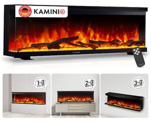 KAMINIO Elektrický krb LEA – Elektrický krb 3 v 1 s panoramatickým výhledem, topením, 3D efektem plamenů, 12 barvami plamenů, dálkovým ovládáním – 60 palců