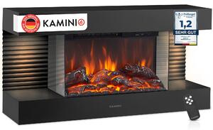 KAMINIO Elektrický krb LIZ – Elektrický nástěnný krb s topením, 3D efektem plamenů, LED ambientním osvětlením, dálkovým ovládáním – černý