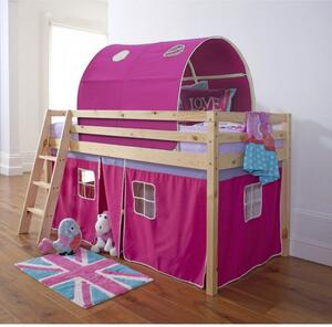 Dětská patrová postel v přírodním provedení v kombinaci s růžovou TK4020