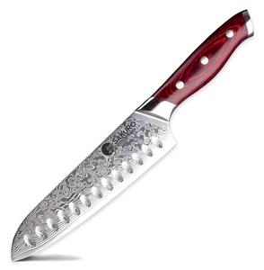 Santoku nůž z damaškové oceli SaKuRo Red Pakka 16,5 cm