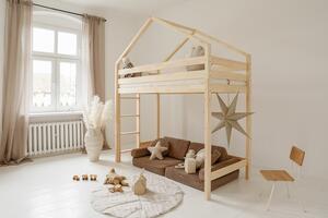 Vyvýšená domečková postel Lambi Velikost spací plochy: 160x90, Barva: přírodní dřevo