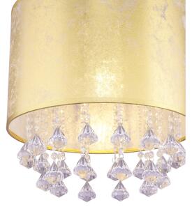 Globo 15187D3S AMY - Stropní přisazený textilní lustr ve zlaté barvě s ověsky 1 x E27, Ø 30cm (Přisazené textilní svítidlo s krystalky)