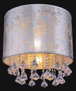 Globo 15188D3S AMY - Stropní přisazený textilní lustr ve stříbrné barvě s ověsky 1 x E27, Ø 30cm (Přisazené textilní svítidlo s krystalky)