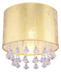 Globo 15187D3S AMY - Stropní přisazený textilní lustr ve zlaté barvě s ověsky 1 x E27, Ø 30cm (Přisazené textilní svítidlo s krystalky)