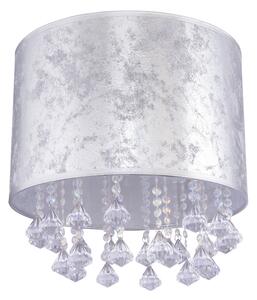 Globo 15188D3S AMY - Stropní přisazený textilní lustr ve stříbrné barvě s ověsky 1 x E27, Ø 30cm (Přisazené textilní svítidlo s krystalky)