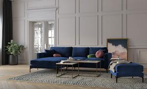 Modrá Sametová čtyřmístná pohovka Harmony levý roh 248 × 160 × 90 cm KOOKO HOME