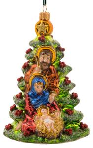 Dům Vánoc Sběratelská skleněná ozdoba na stromeček Svatá rodina u stromečku