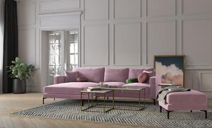 Růžová Sametová čtyřmístná pohovka Harmony levý roh 248 × 160 × 90 cm KOOKO HOME