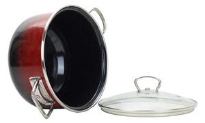 BELIS Smaltovaný hrnec se skleněnou poklicí PREMIUM ombré červený 16 cm/1,5l