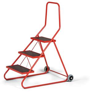Ocelové mobilní schůdky, 3 stupně, výška plošiny 63 cm
