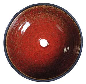SAPHO ATTILA keramické retro umyvadlo, průměr 43cm, tomatová červeň/petrolejová DK007