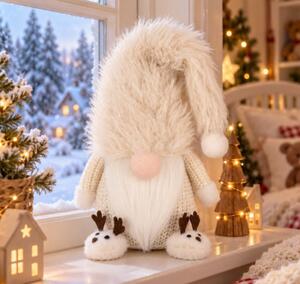 Vánoční figurka látkového skřítka béžová 48 cm