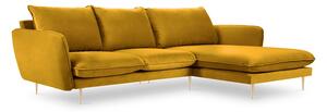 Žlutá Rohová sametová pětimístná pohovka Florence pravý roh 255 × 170 × 95 cm COSMOPOLITAN DESIGN