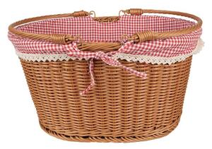 Hnědý proutěný košík s uchy a látkovou vložkou - 38*30*21 cm