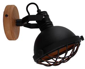 Brilliant 96881/86 EMMA - Industriální lampa na zeď v černém provedení 1 x E14 (Černé nástěnné svítidlo bez vypínače s dřevěným prvkem)