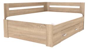 Zvýšené francouzské lůžko FABIE rohové Šířka 140 cm, Dub sametový, úchytky JONY