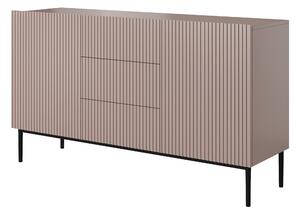 Komoda Nicole 150 cm se zásuvkami a policemi - antická růžová / černé nožky
