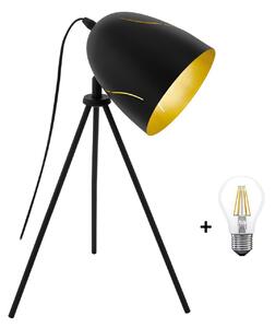 Eglo 43007 HUNNINGHAM - Stolní vintage lampa na trojnožce + Dárek LED retro žárovka (Moderní vintage lampička v černo zlaté barvě)