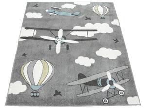 Makro Abra Dětský kusový koberec Lima 9359B Letadla Létající balóny šedý krémový Rozměr: 120x170 cm