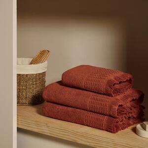 Terakotově červený bavlněný ručník Kave Home Veta 50 x 90 cm