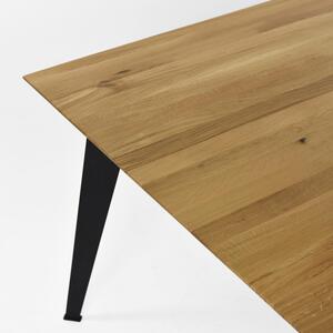 Stůl z masivu dub - matný lak s ocelovýma nohama, 197 x 100