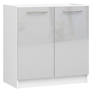 Kuchyňská skříňka pod dřez OLIVIA – 80cm | Bílá / Metalický lesk