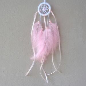 Filcové šití, Lapač snů bílo-růžový, průměr 4 cm, 0411