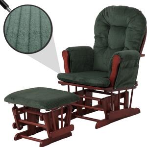 Relaxaní křeslo HWC-C76, houpací křeslo houpací křeslo s taburetem tkanina kord 320g/m² Oeko-Tex zelený tmavý rám