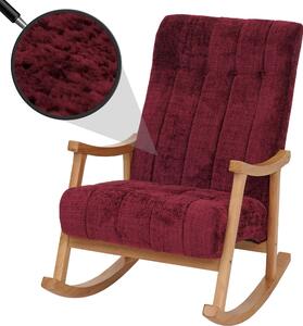 Houpací křeslo HWC-K10, polohovatelné, dřevo tkanina/textilní enil (465 g/m²) bordeaux, pírodní rám
