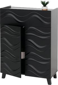 Komoda HWC-N86, skíový píborník píborník, 3D vlnový design dvíka otevíraná tlaítkem 107x76x36cm erná