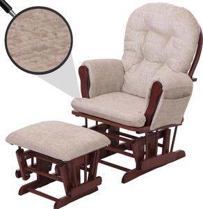 Relaxaní křeslo HWC-C76, houpací křeslo s taburetem látka inylka (465 g/m²) Oeko-Tex krémová, tmavý rám