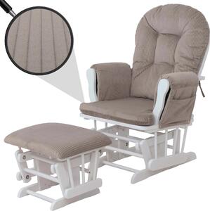 Relaxaní křeslo HWC-C76, houpací křeslo houpací křeslo s taburetem tkanina kord 320g/m² Oeko-Tex svtle edý rám bílý