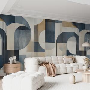 Fototapety Tapeta ve stylu art deco s geometrickým vzorem v modrých, béžových a mléčných odstínech, Fototapety moderní, w02346 : uwalls.cz