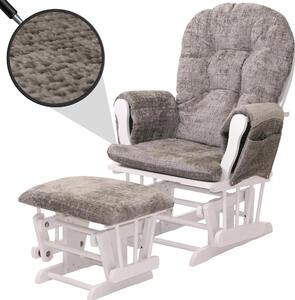 Relaxaní křeslo HWC-C76, houpací křeslo s taburetem látka inylka (465g/m²) Oeko-Tex svtle edá, bílý rám
