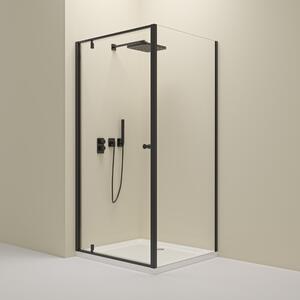 Erga Sydney, sprchový kout s 1-křídlými dveřmi 80(dveře) x 80(stěna) x 195 cm, 6mm čiré sklo, černý profil, ERG-V02-SYDNEY-D080G080-BK