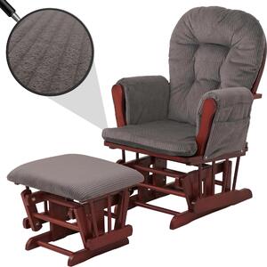Relaxaní křeslo HWC-C76, houpací křeslo houpací křeslo s taburetem tkanina kord 320g/m² Oeko-Tex tmav edý tmavý rám