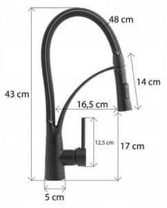 Erga Zefir, vysoká dřezová baterie s elastickým ramenem h-430, černá matná, ERG-YKA-BZ.ZEFIR-BLK