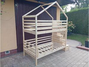 Domečková patrová postel se schody Rumba Barva: bezbarvý lak, Velikost matrace: 200x90 cm, Úložný prostor: bez šuplíku