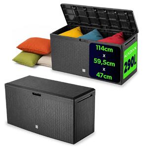 Zahradní box KADAX "Megara", plastový úloný box, zahradní truhla, zahradní box, antracit, 290L, 114 cm